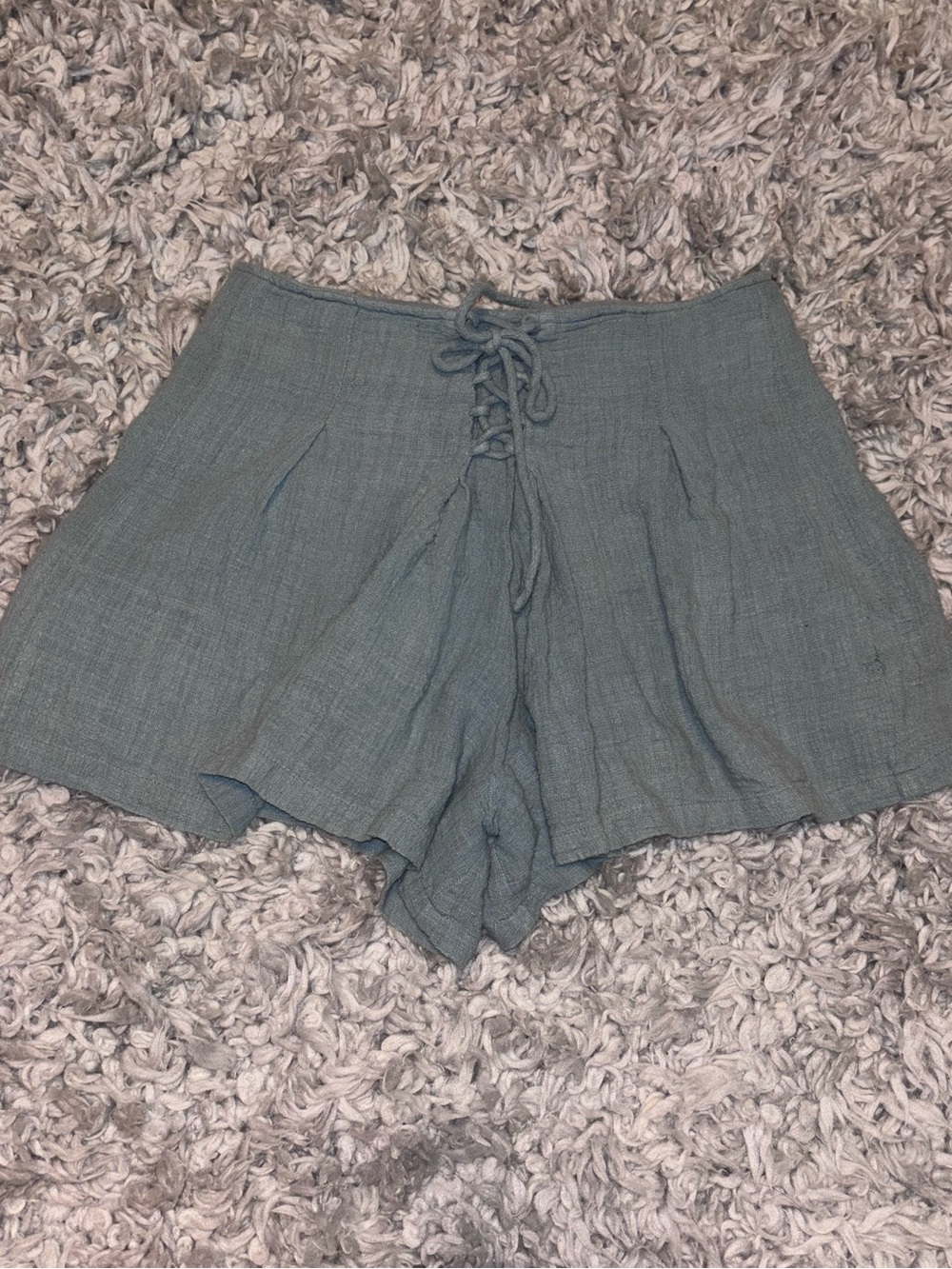 Casual Lace-Up High-Waist Women's Shorts blue green